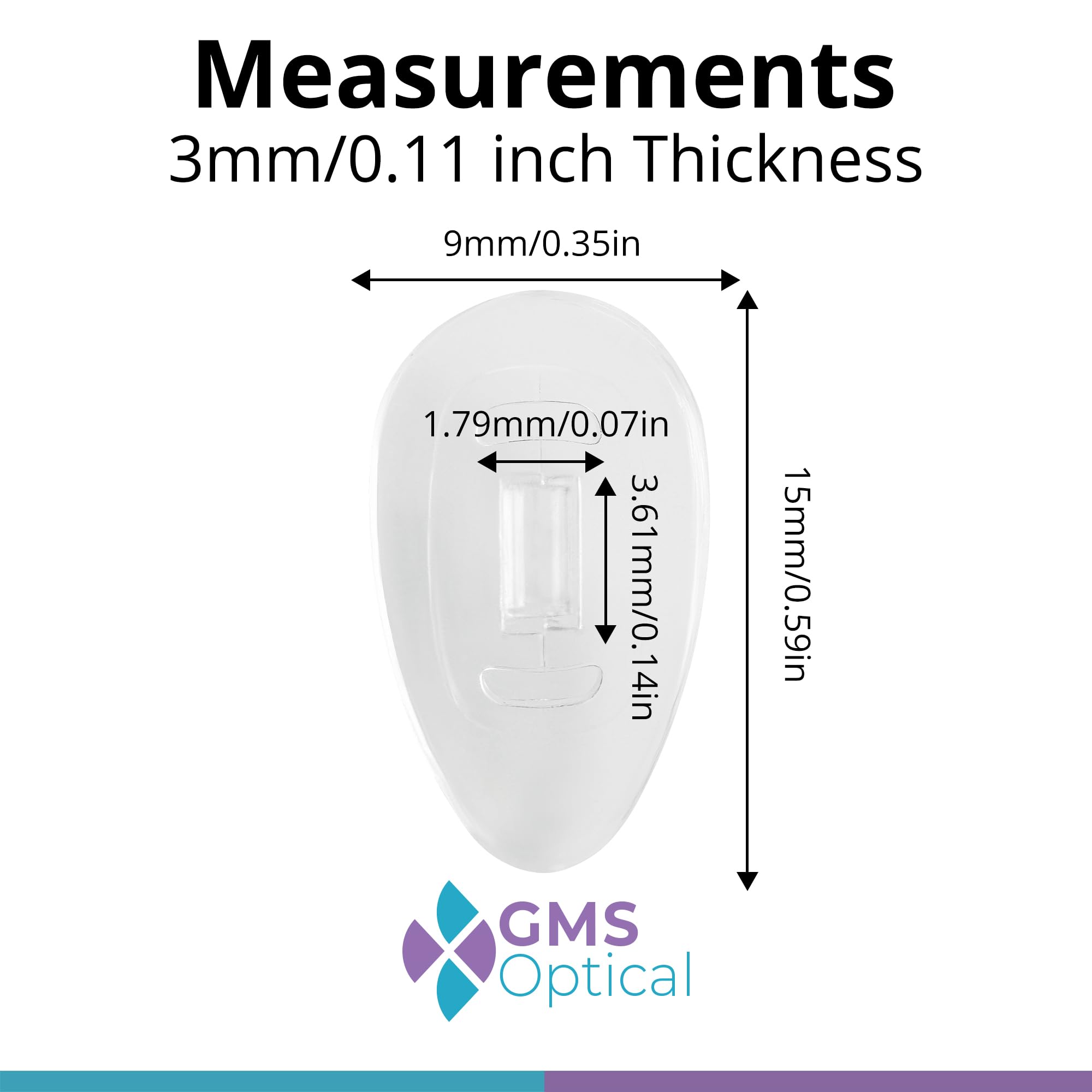 GMS Optical nose pads fit most frames to improve comfort and stability.