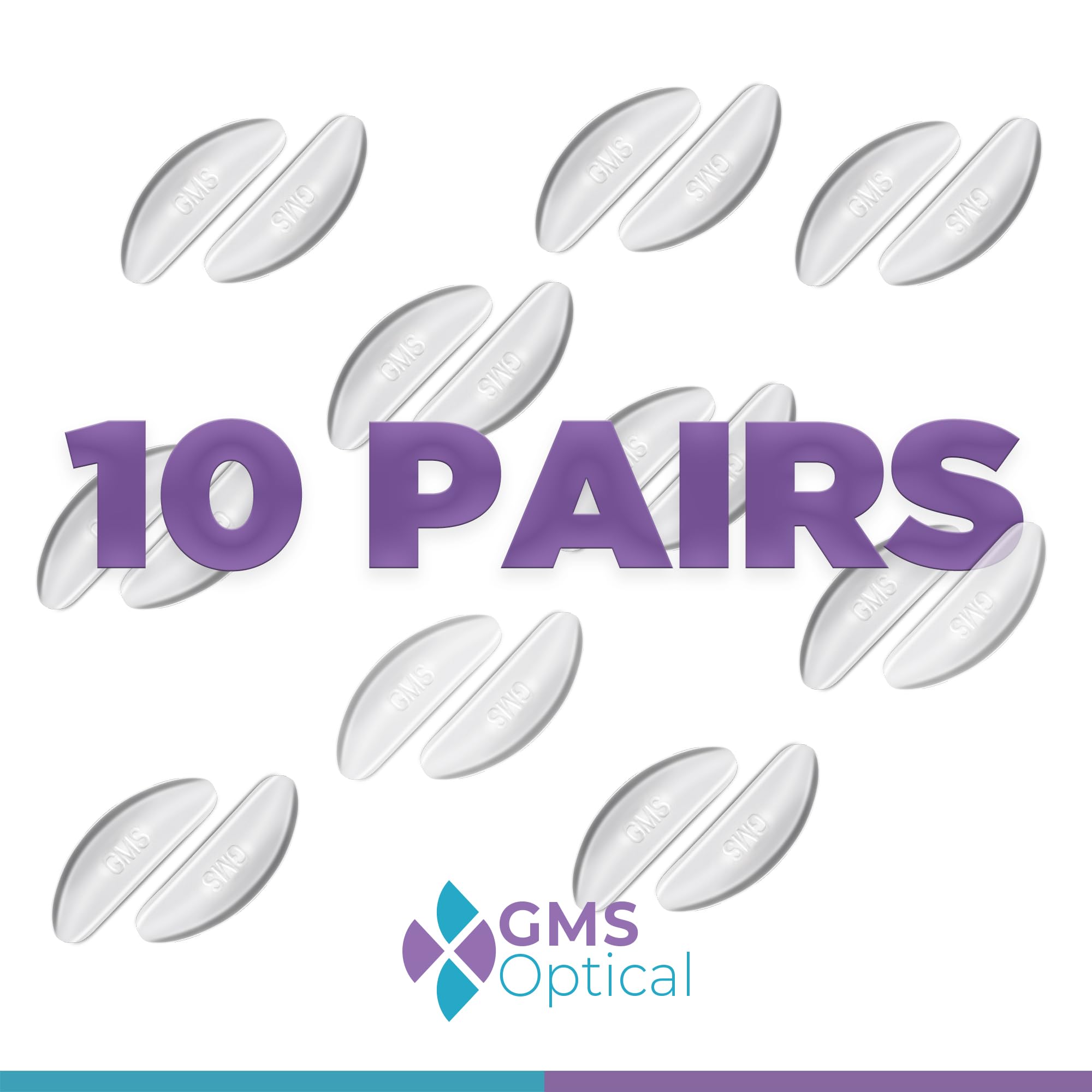 GMS Optical nose pads cross-section highlights flexible silicone texture for comfort.