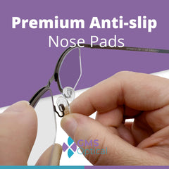 GMS Optical nose pads installation on eyewear demonstrates quick push-in fit.