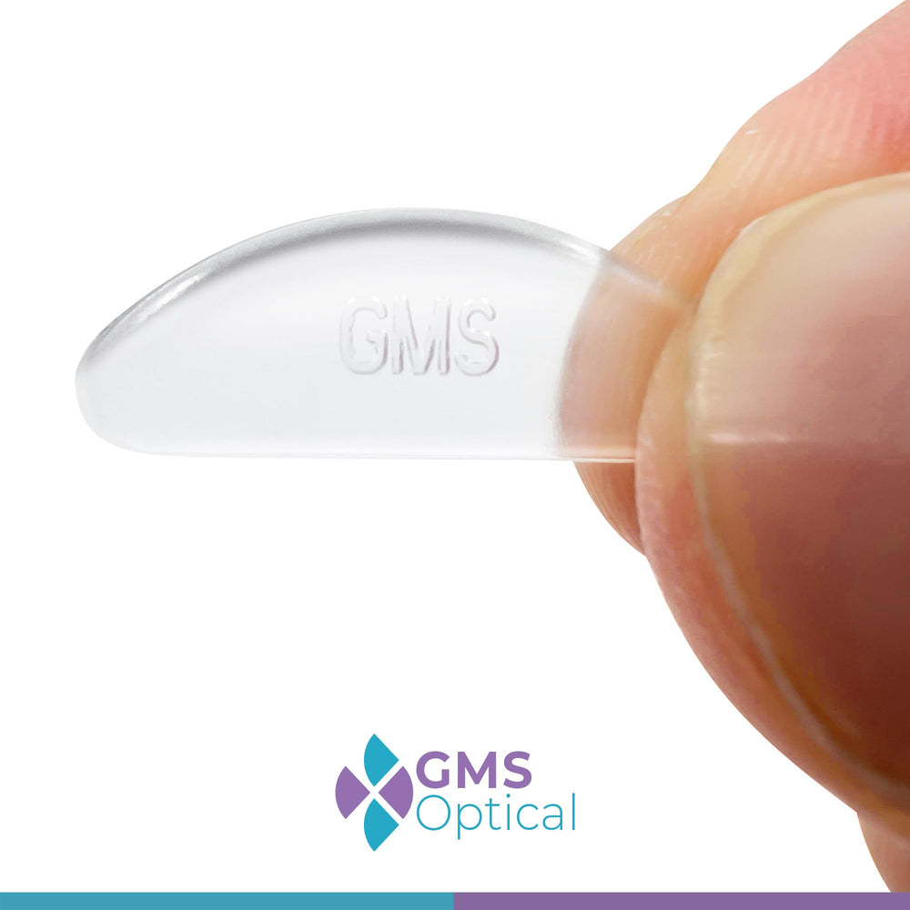 GMS Optical nose pads applied to glasses provide anti-slip support all day.