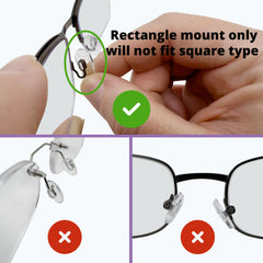 GMS Optical silicone nose pads close-up showing tear-drop shape for durability.