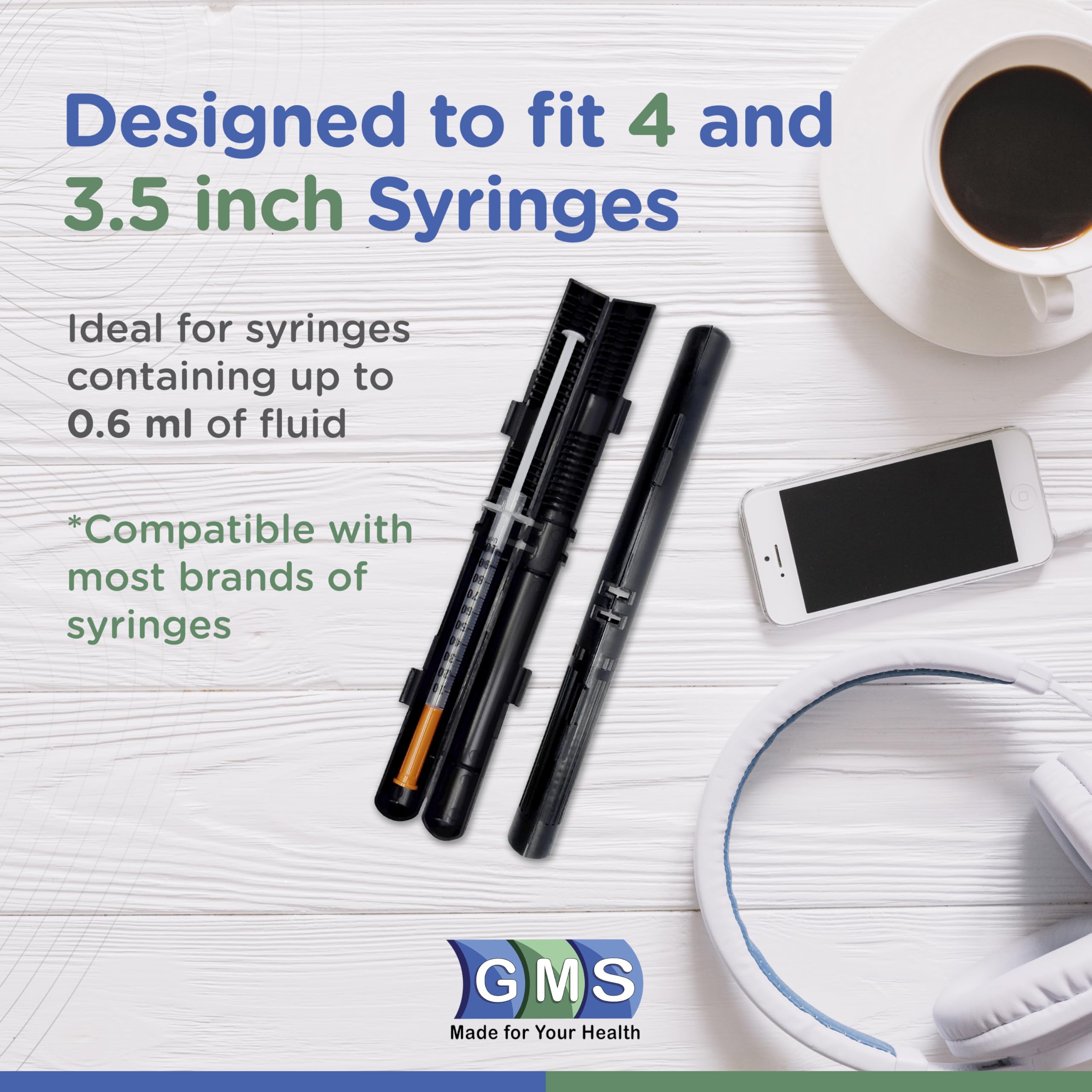 GMS syringe case with snap shut keeps contents secure during travel