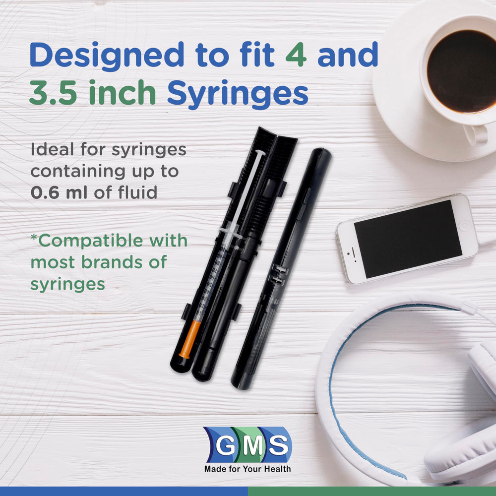 GMS syringe case with snap shut keeps contents secure during travel