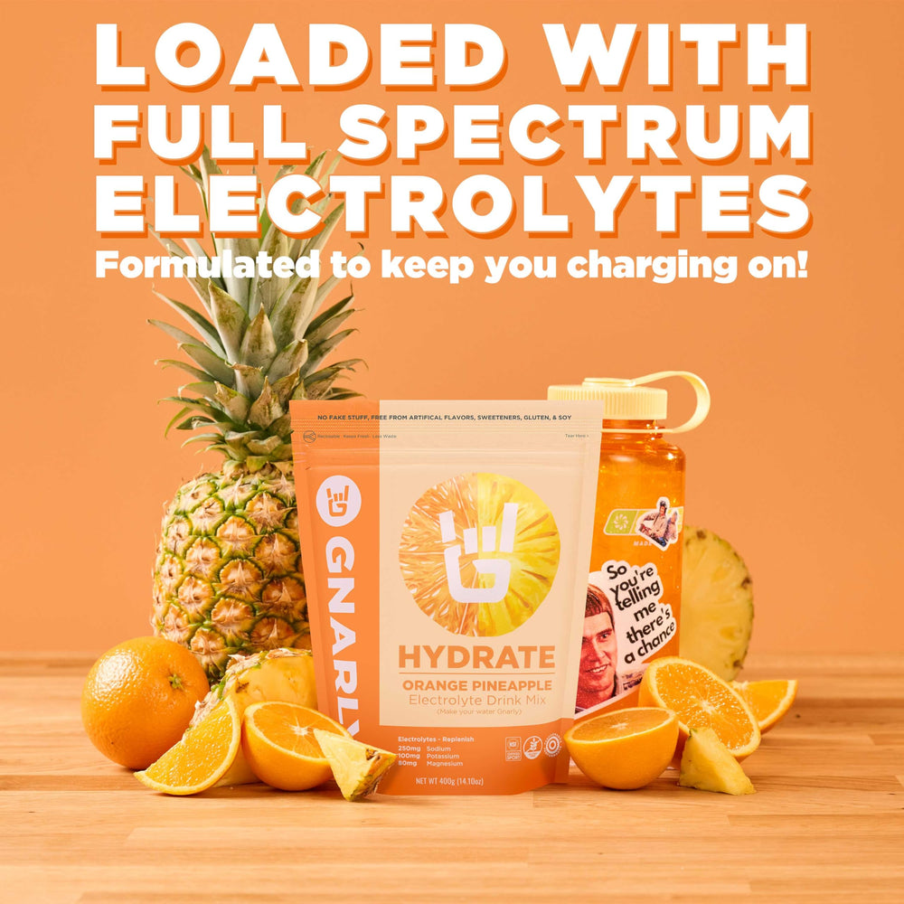 Gnarly Hydrate ice-cold glass pouring to illustrate refreshing post-workout drink