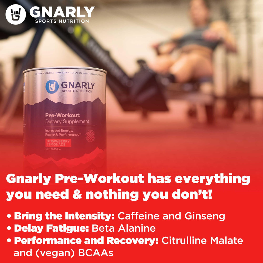 Gnarly pre-workout caffeine boost provides focused energy for workouts.