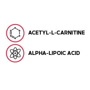GNC Acetyl-L-Carnitine Alpha-Lipoic Acid caplets closeup shows serving size and ingredients.