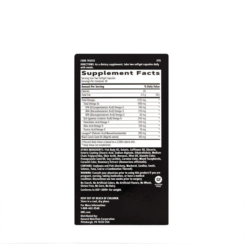 Capsules from GNC AMP Complete Omega for convenient daily omega supplementation.