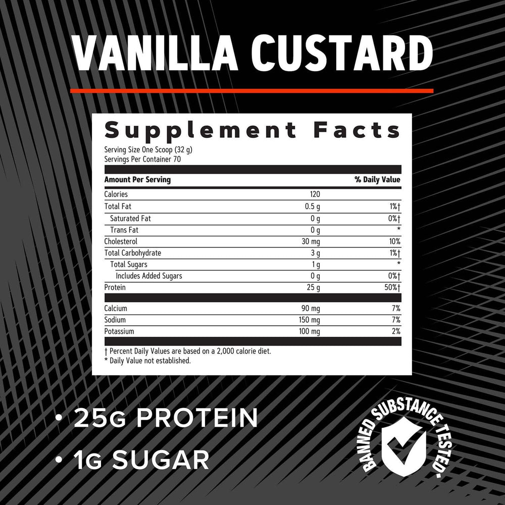GNC AMP Pure Isolate Vanilla Custard label highlights nutrition