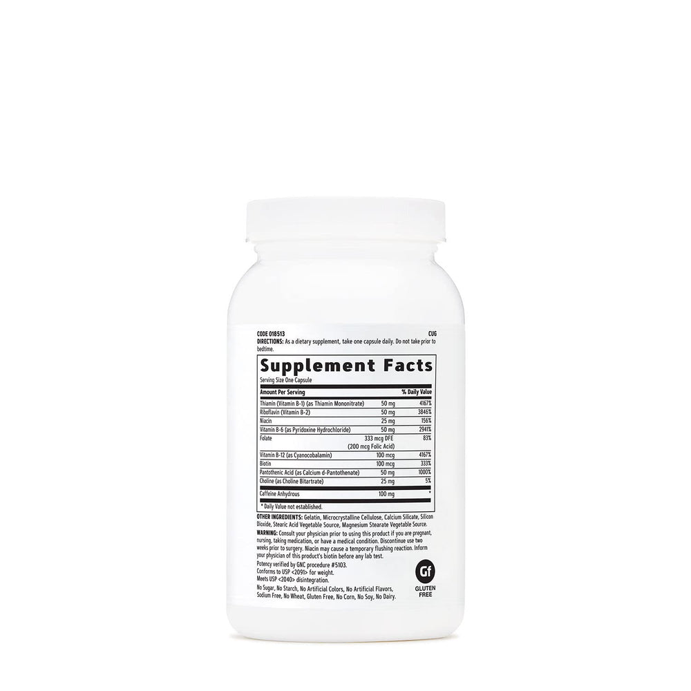 GNC B-Complex Plus Energy bottle top, easy daily use for sustained vitality.