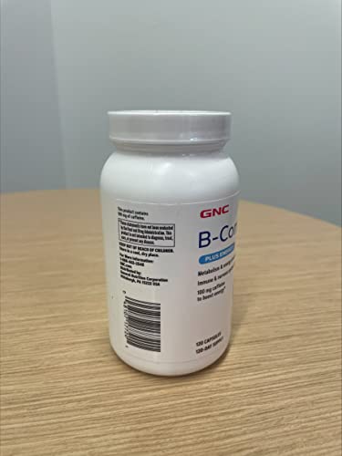 GNC B-Complex Plus Energy capsules close-up, emphasizing energy production and focus.