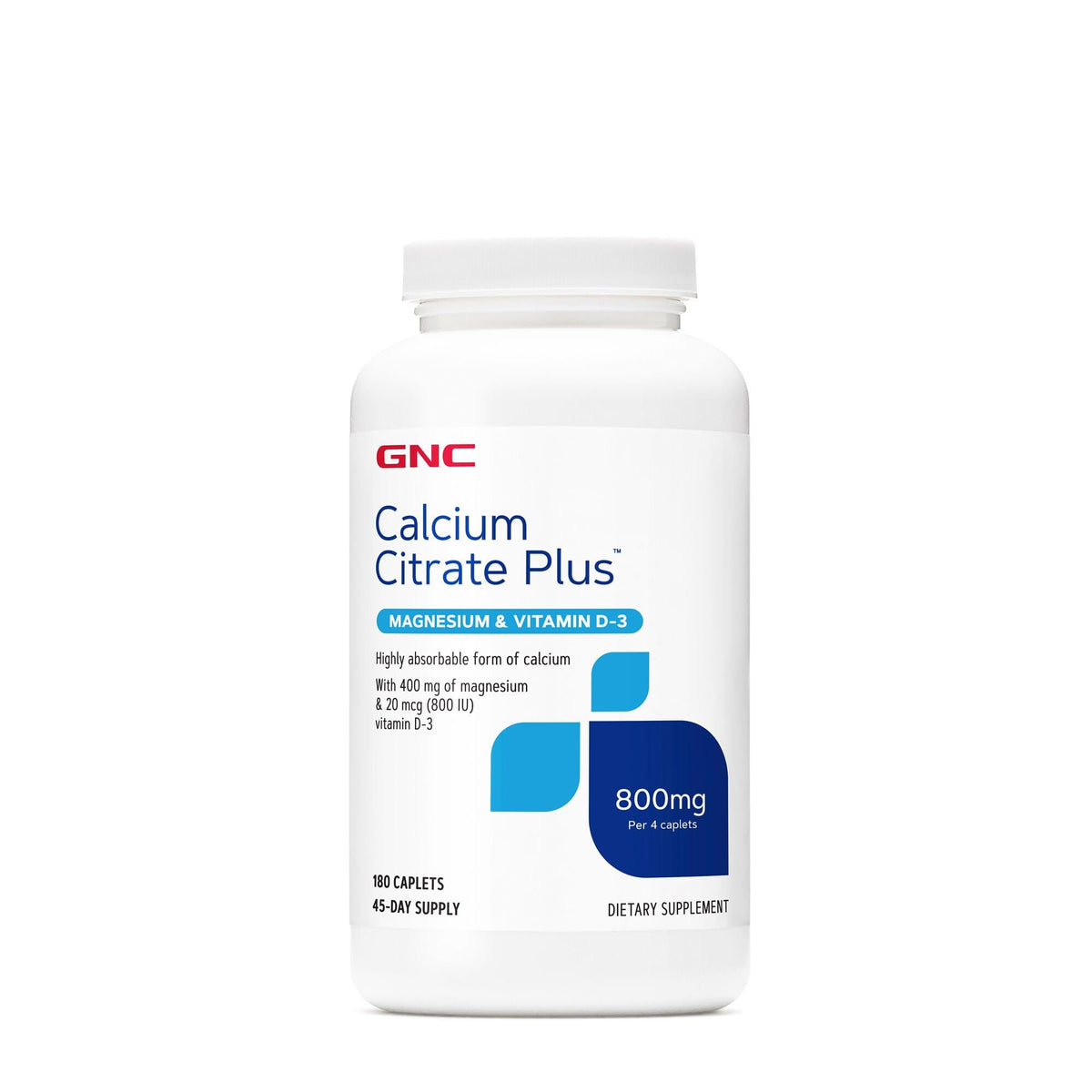 GNC Calcium Citrate Plus 800mg bottle caplets support daily bone health