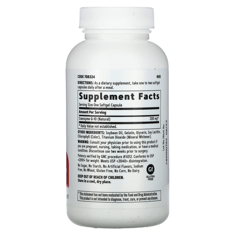 GNC CoQ10 200mg softgels close-up for easy daily use and heart support