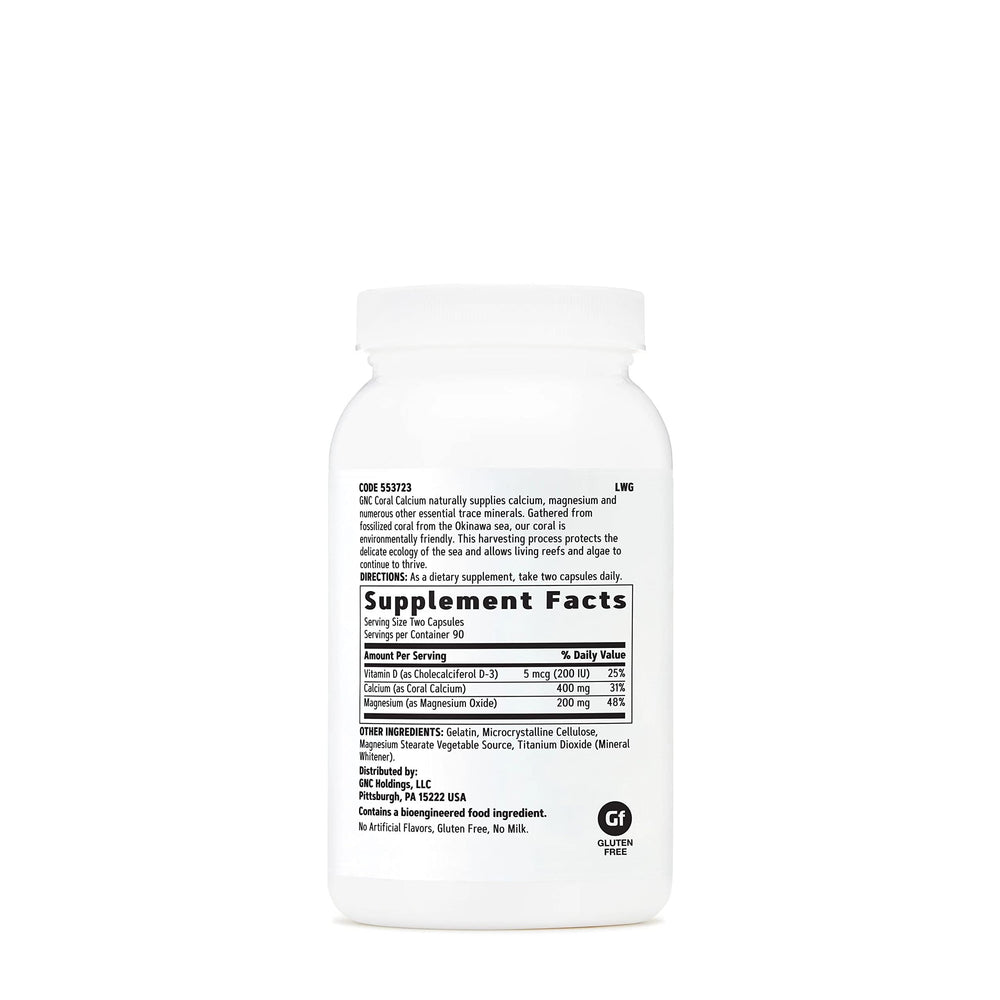 GNC Coral Calcium 400mg capsules close-up emphasizing daily mineral intake