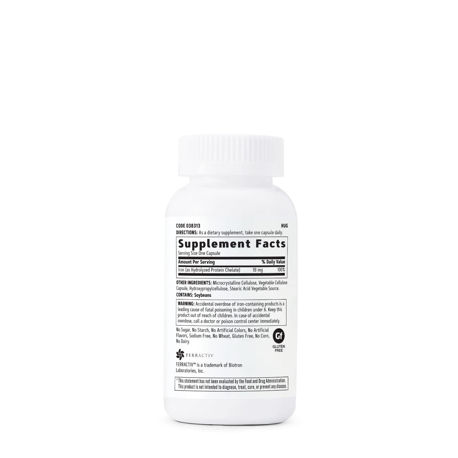 GNC Gentlesorb Iron capsules closeup, stomach-friendly vegetarian capsules.