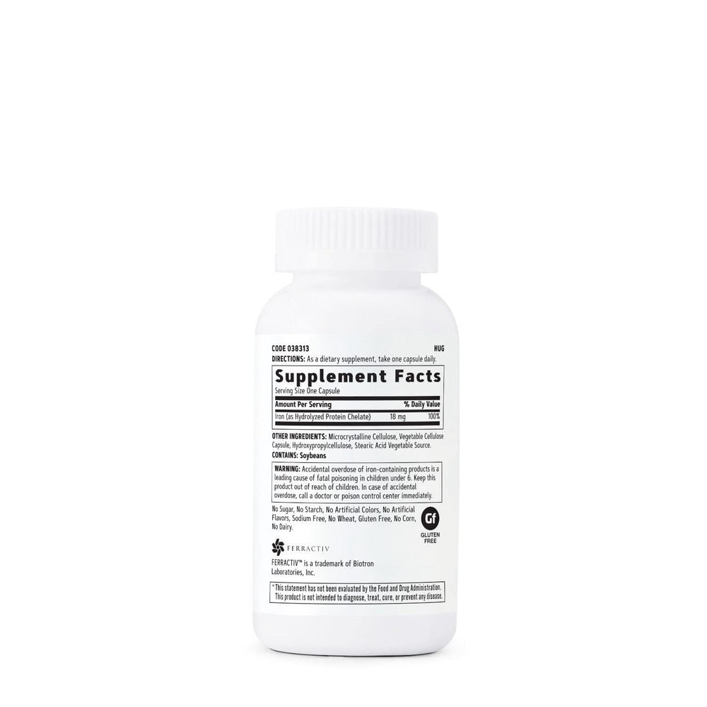 GNC Gentlesorb Iron capsules closeup, stomach-friendly vegetarian capsules.