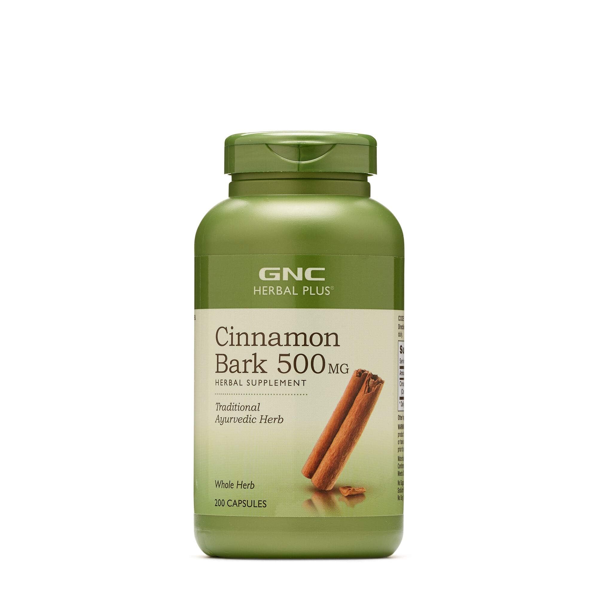 GNC Herbal Plus Cinnamon Bark 500mg bottle for daily wellness