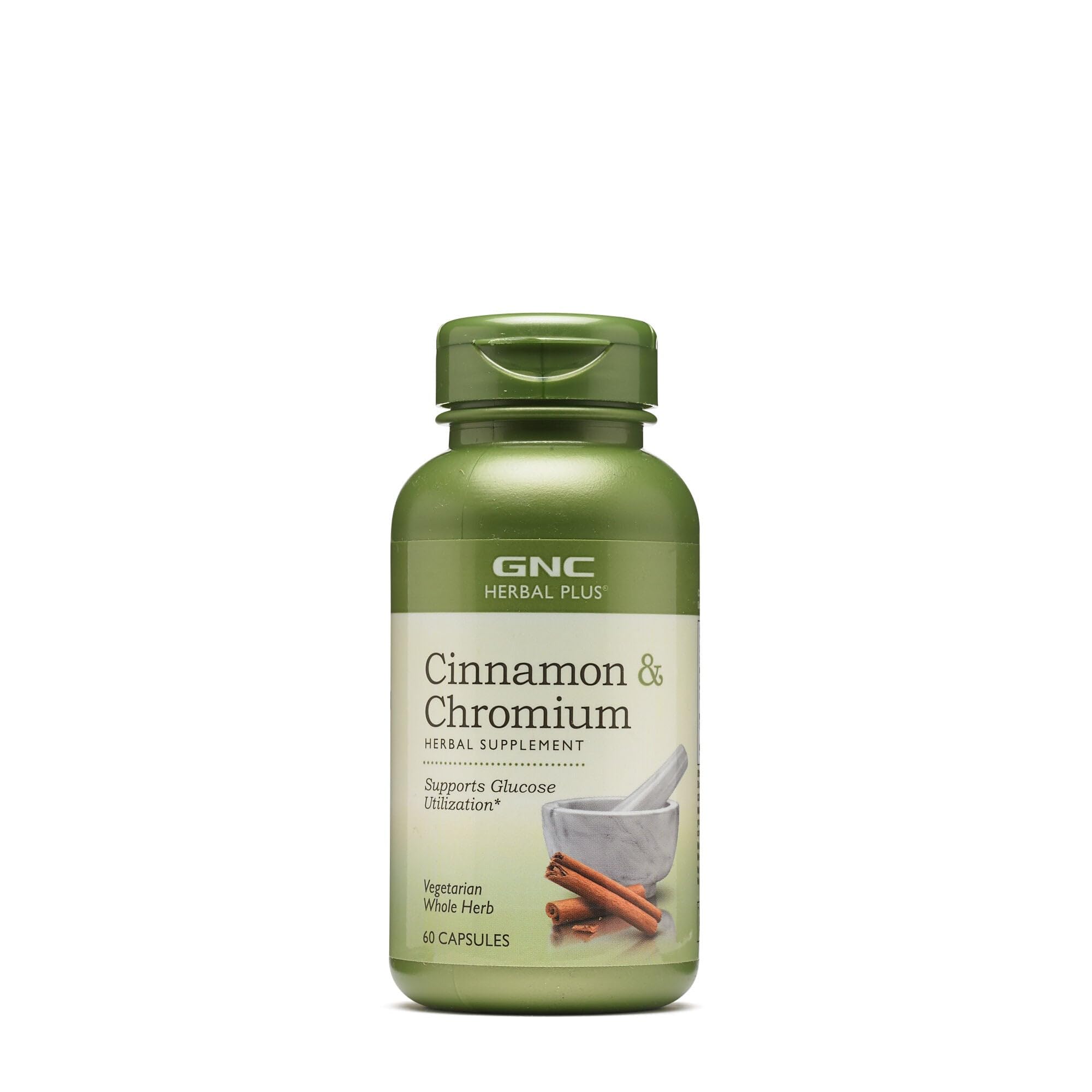 GNC Herbal Plus cinnamon-bark-powder bottle for macro metabolism support in daily routines.
