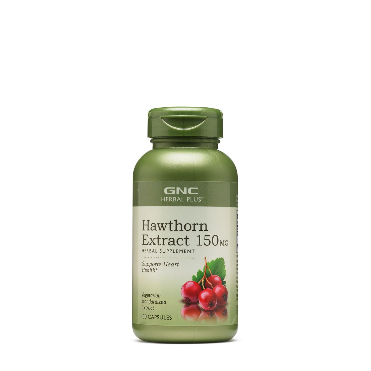 GNC Herbal Plus hawthorn extract bottle showing 150 mg capsules for daily wellness support