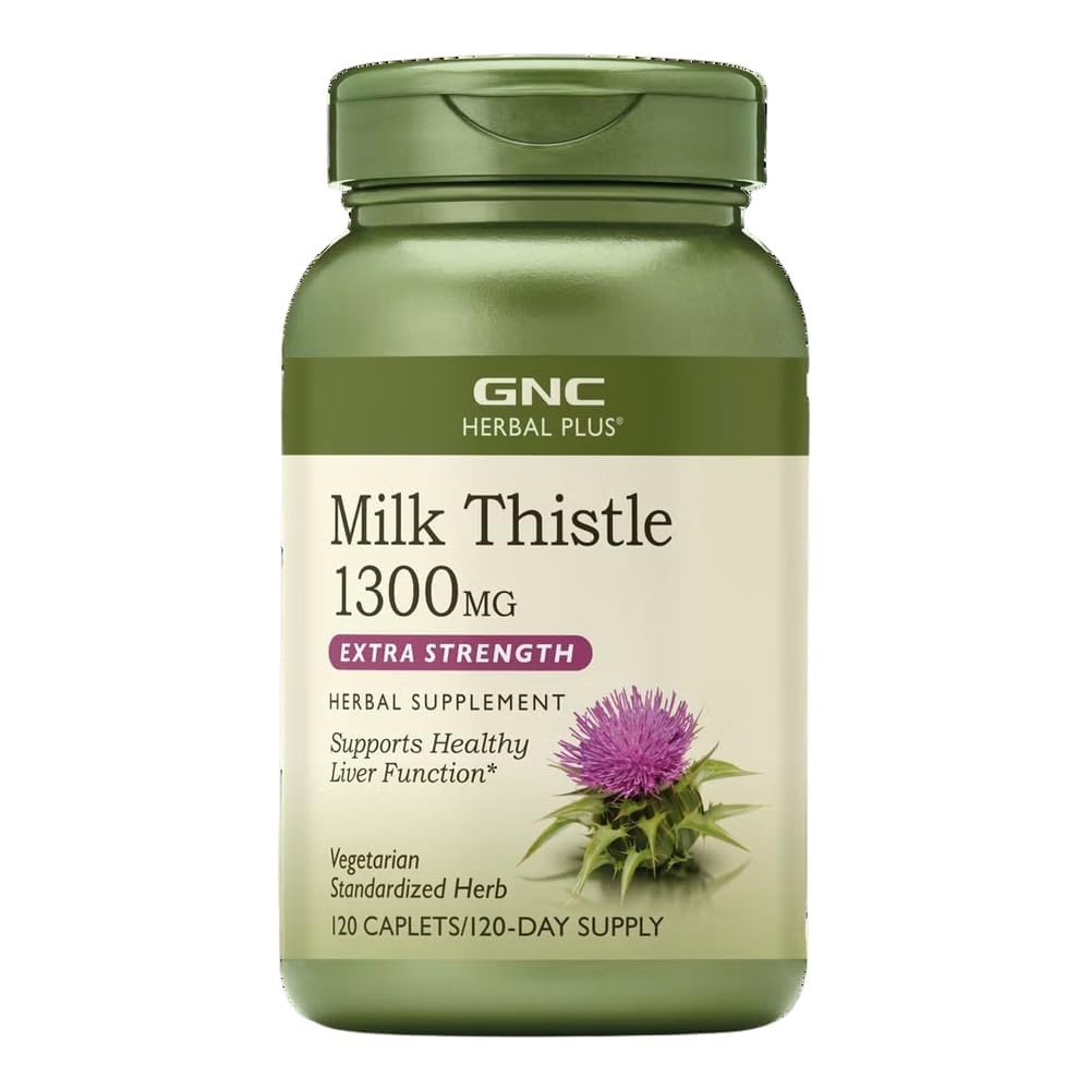 GNC Herbal Plus Milk Thistle 1300mg bottle for liver health support.