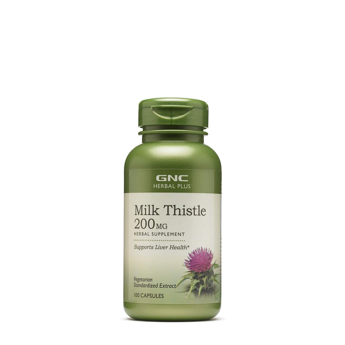 GNC Herbal Plus Milk Thistle bottle shows 200mg extract, supporting liver function.