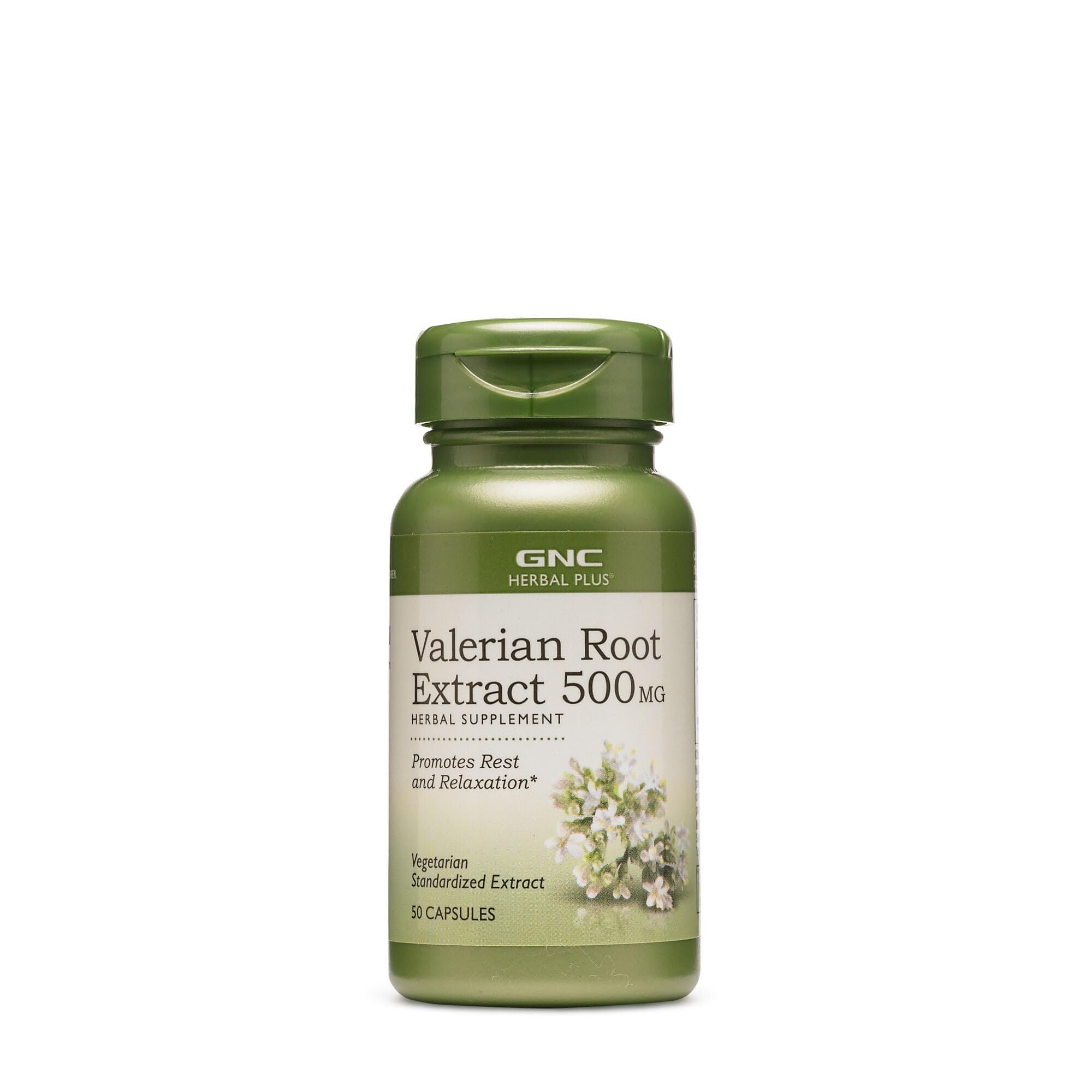 GNC Herbal Plus Valerian Root Extract bottle close-up for restful nights
