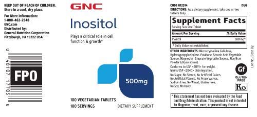 GNC Inositol 500mg bottle displayed for easy daily use.