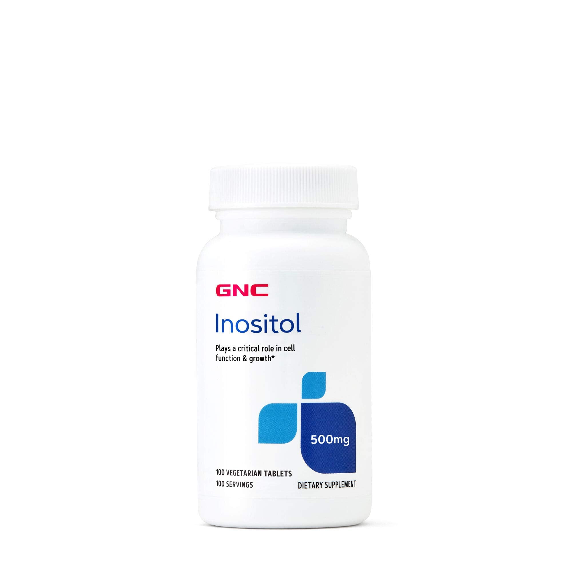 GNC Inositol 500mg tablet close-up for daily supplement routine.