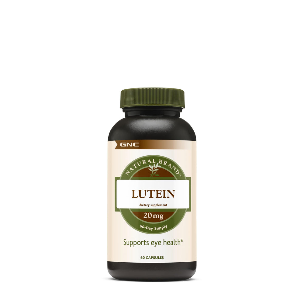 GNC Lutein 20mg bottle with capsules for daily eye support