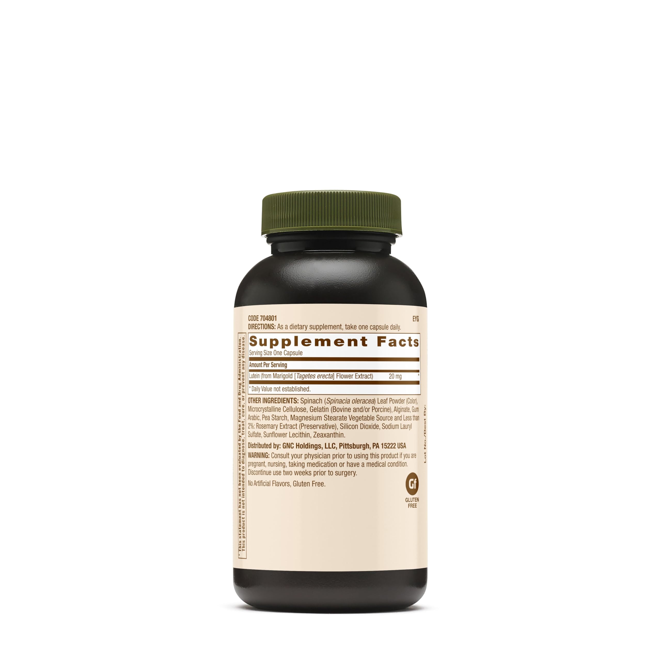 GNC Lutein capsule close-up highlighting daily eye support