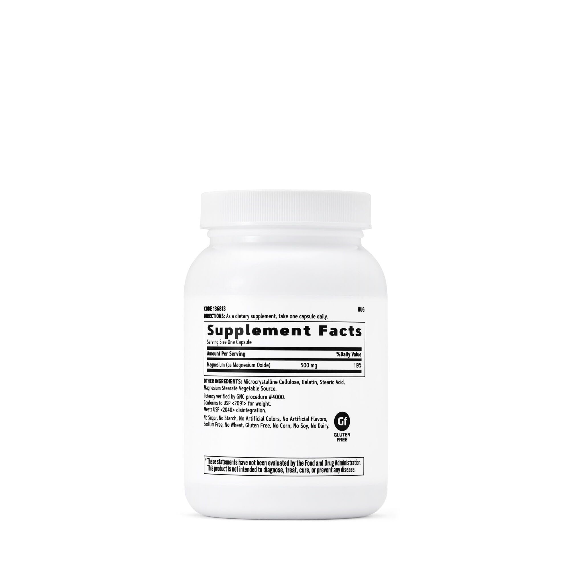 GNC Magnesium 500mg capsules close up highlights easy daily use.