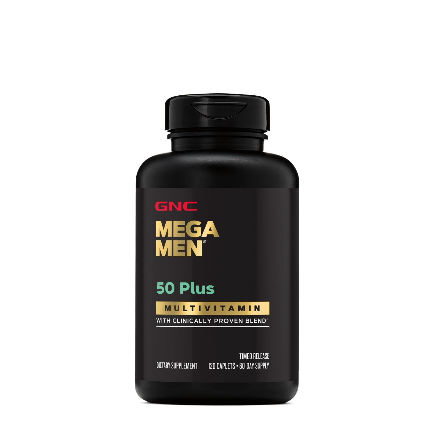 GNC Mega Men 50 Plus ingredient panel emphasizing key nutrients