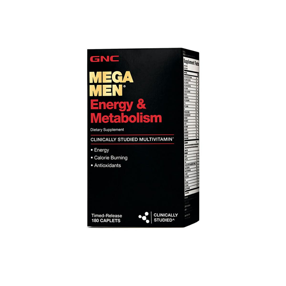 GNC Mega Men Energy and Metabolism bottle for energy support and metabolism.