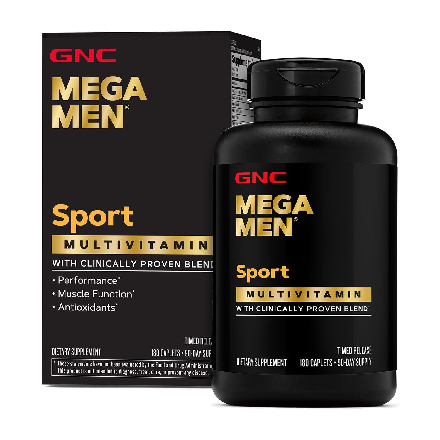 GNC Mega Men Sport bottle with cap supports daily energy and immune health.
