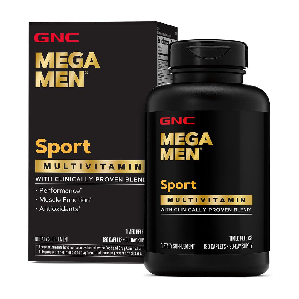 GNC Mega Men Sport bottle with cap supports daily energy and immune health.