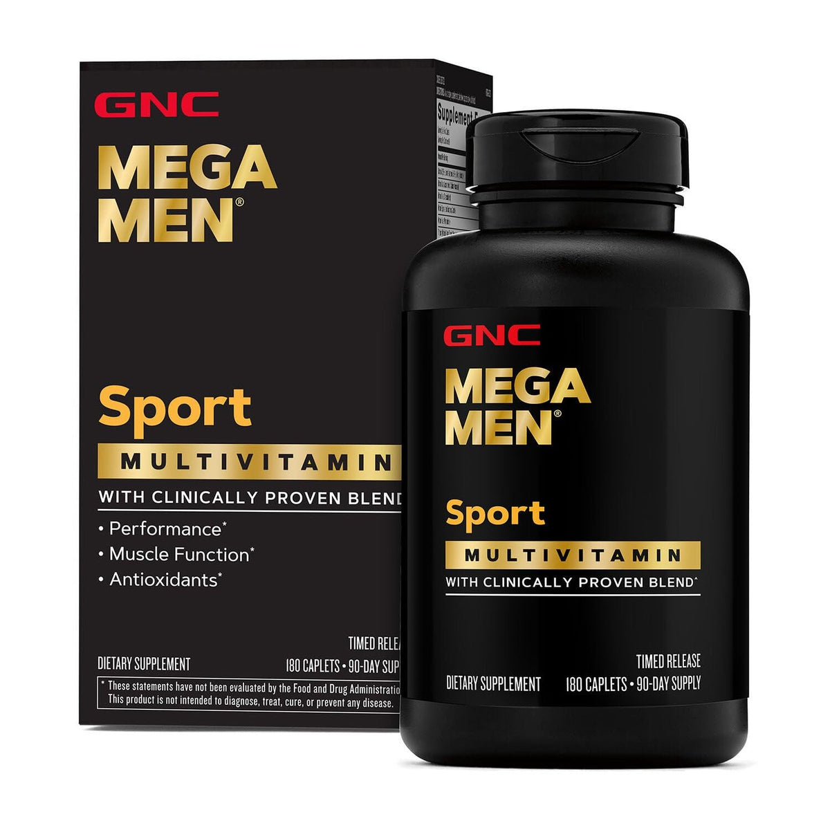 GNC Mega Men Sport bottle with cap supports daily energy and immune health.