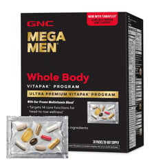 GNC Mega Men Vitapak Program packaging showing daily packs for all-in-one wellness