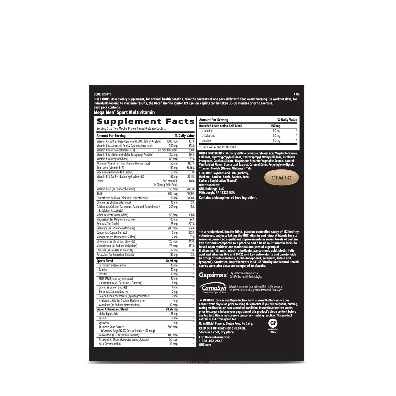 GNC Men's Ripped Vitapak nutrition label clarity aids informed daily use