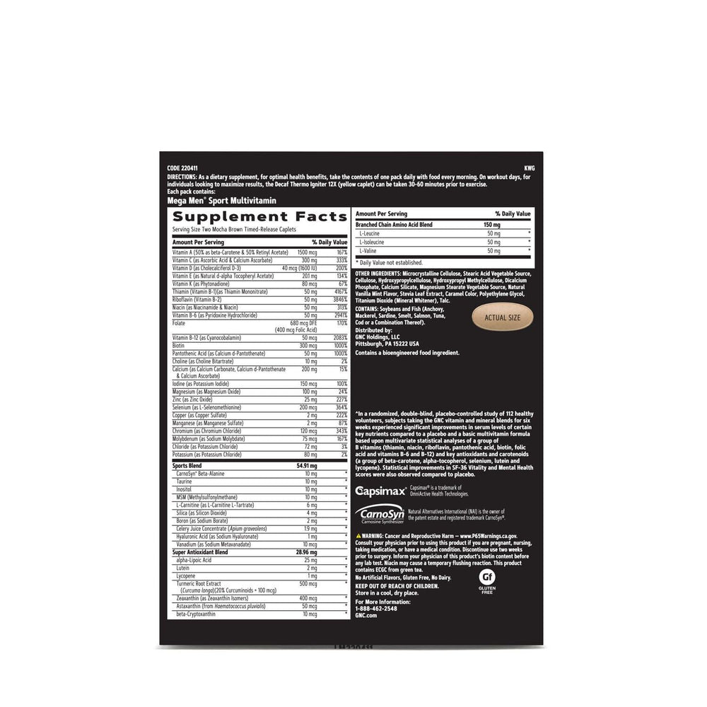 GNC Men's Ripped Vitapak nutrition label clarity aids informed daily use