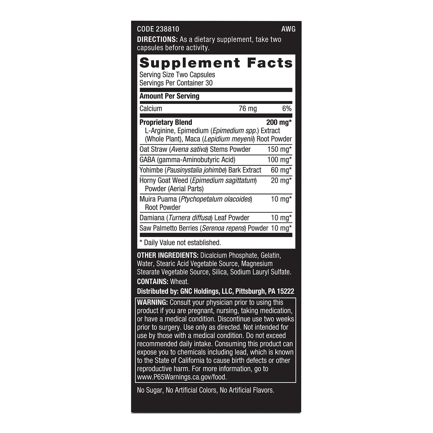 GNC Men's Staminol bottle back-label detailing ingredients and usage