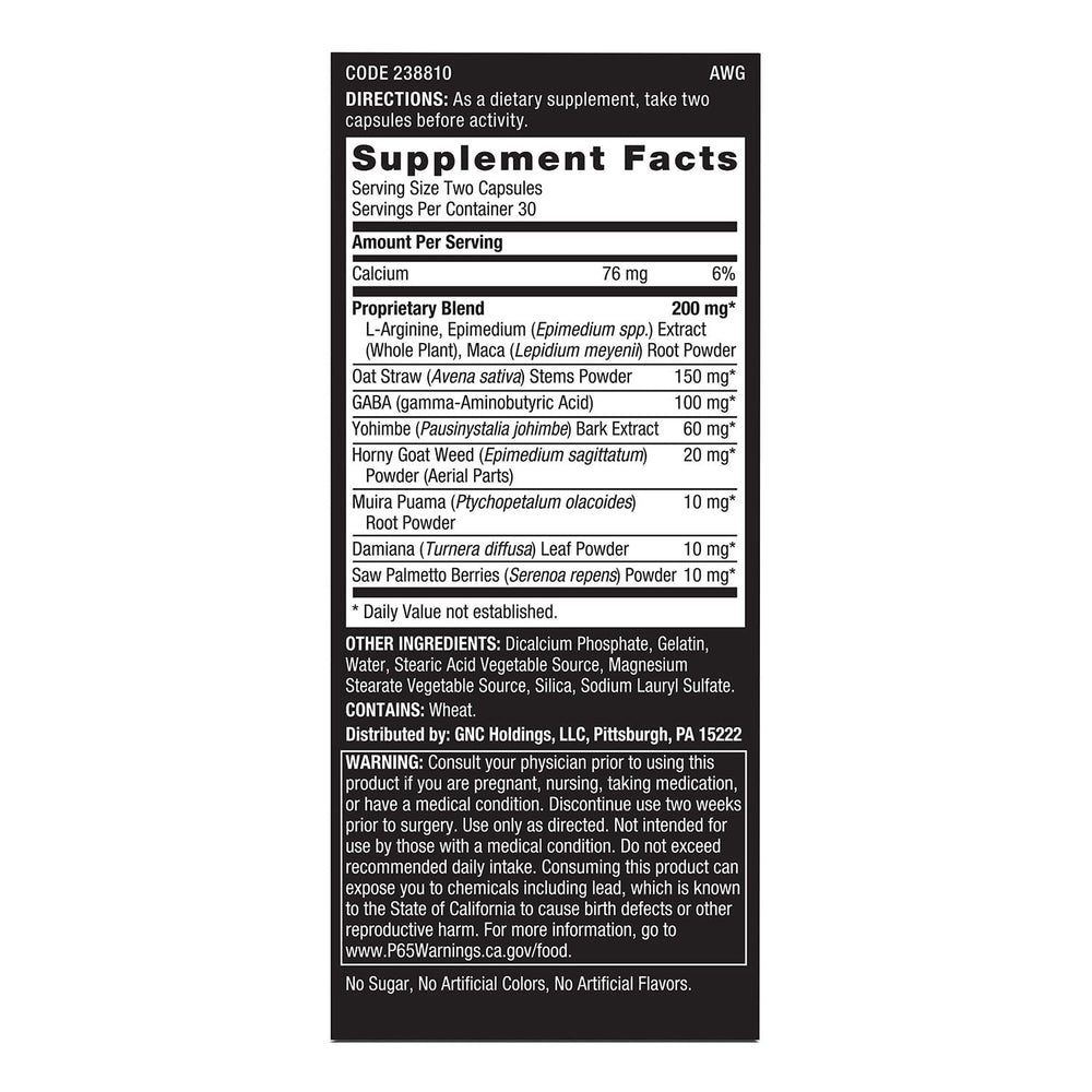 GNC Men's Staminol bottle back-label detailing ingredients and usage