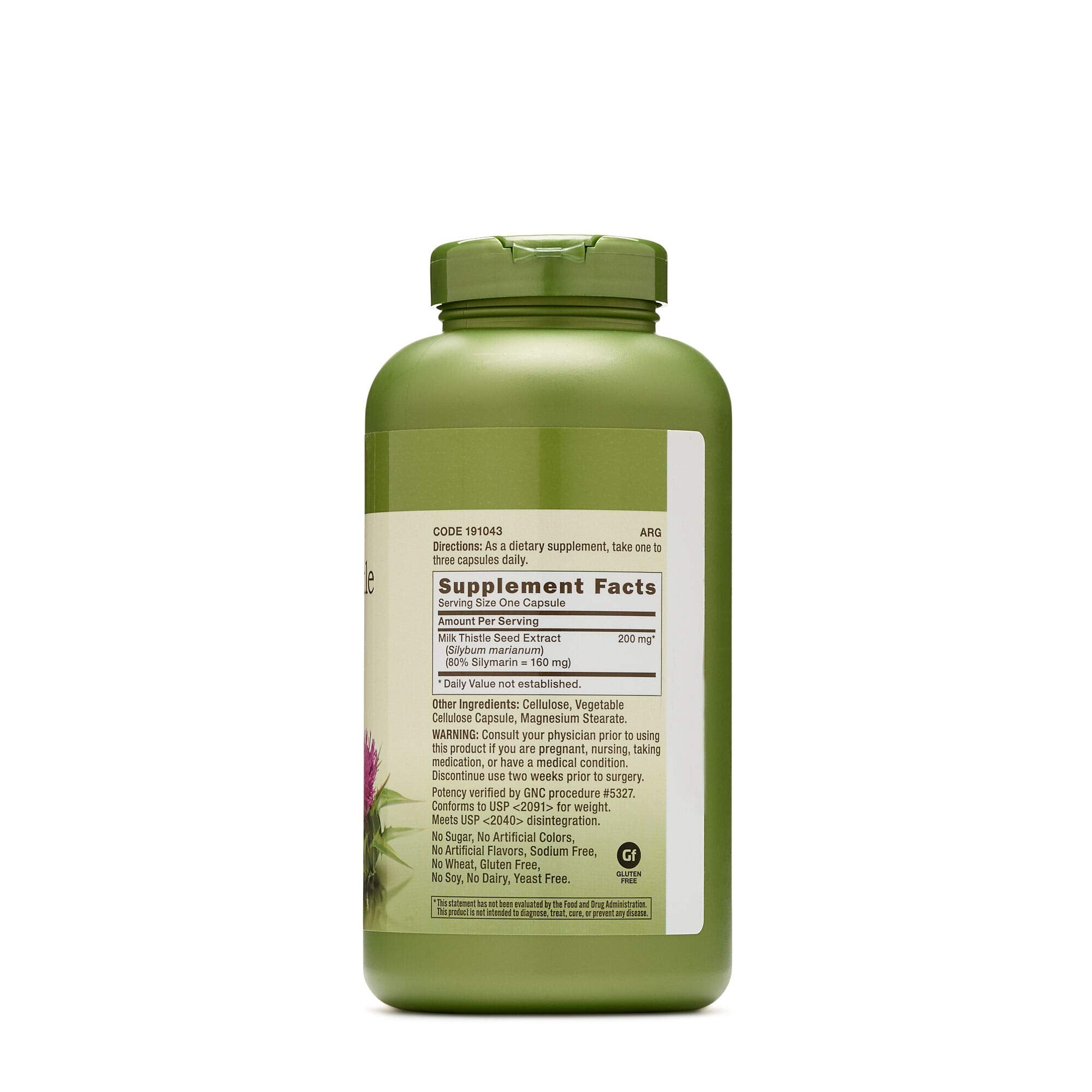 GNC Milk Thistle capsules close-up highlighting vegetarian, gluten-free formulation for daily wellness
