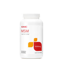 GNC MSM 1000mg capsules in bottle emphasizing daily joint support