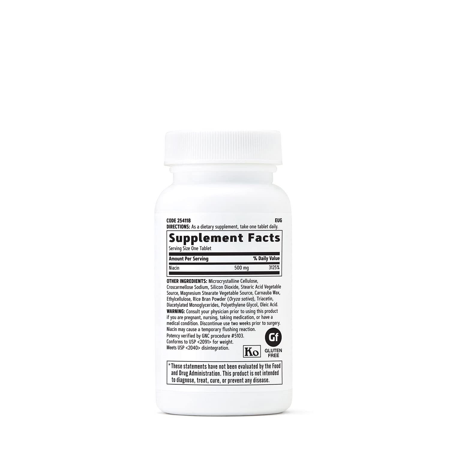 Closeup of GNC Niacin 500mg vegetarian tablets ready for daily use