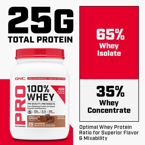 GNC Pro Performance 100% Whey unflavored powder ideal for versatile recipes.