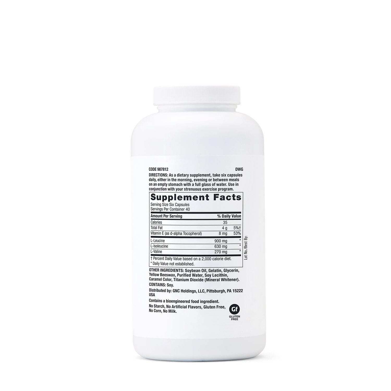 GNC Pro Performance BCAA softgels outside bottle for easy daily use