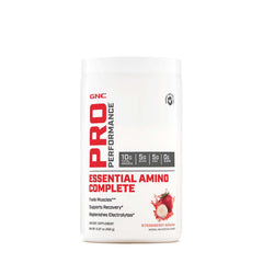 GNC Pro Performance Essential Amino Complete bottle shows intra-workout hydration benefits.