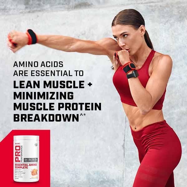 GNC Pro Performance Essential Amino Complete label closeup highlighting ingredients.