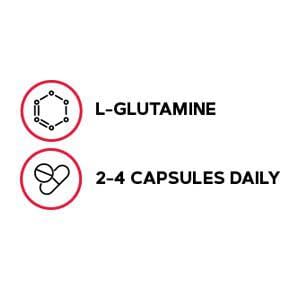 GNC Pro Performance L-Glutamine 5000mg nutrition label highlighting potency and usage guidance