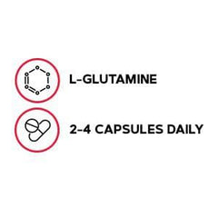 GNC Pro Performance L-Glutamine 5000mg nutrition label highlighting potency and usage guidance