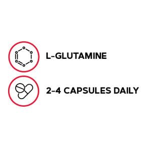 Close-up of L-Glutamine capsules for recovery support